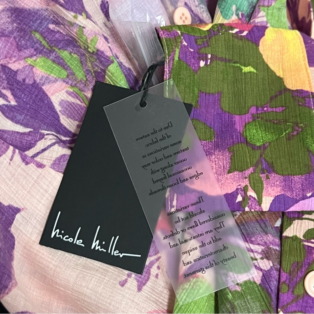 NWT Nicole Miller Floral Print Long Sleeve Button Front Oversized Shirt - Picture 9 of 11